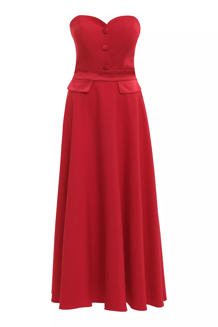 FRV Red crepe strapless midi dress - Bondy
