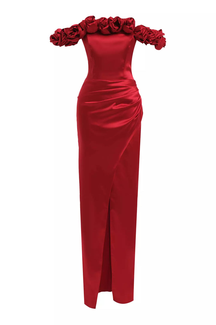 FRV Red satin strapless long dress - Cartagena
