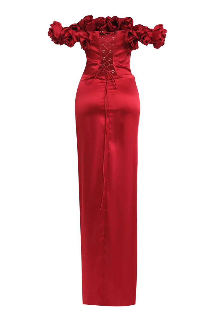 FRV Red satin strapless long dress - Cartagena