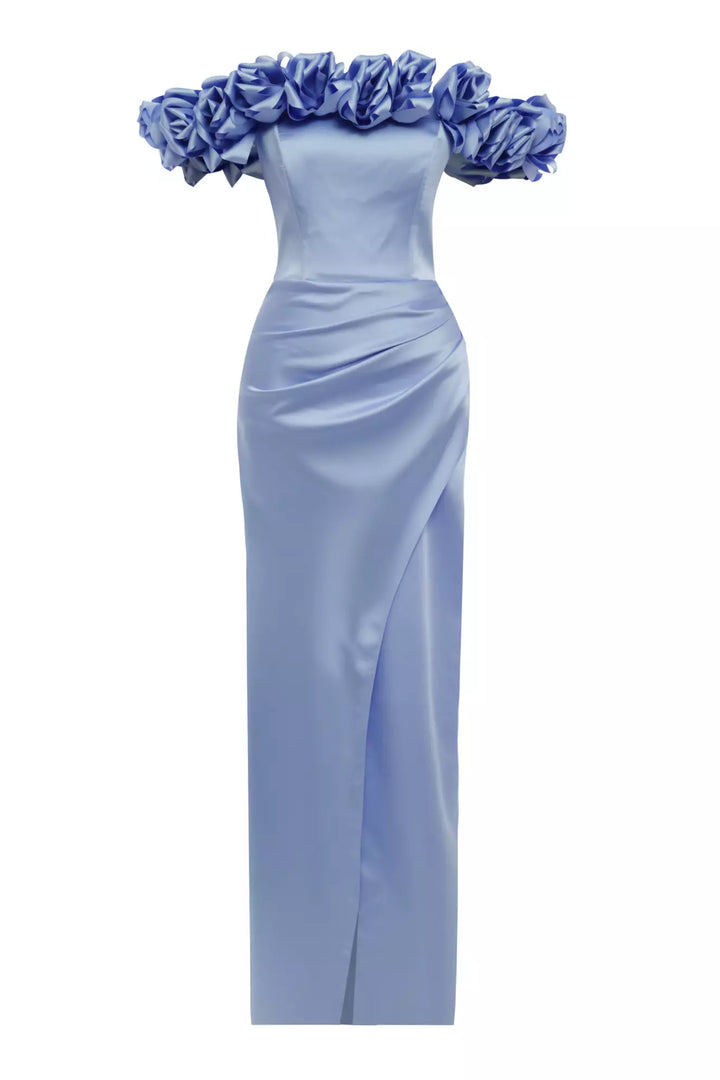 FRV Blue satin strapless long dress - Calais
