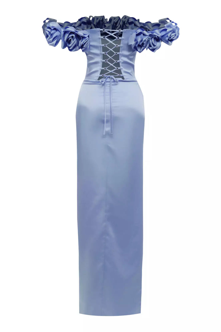 FRV Blue satin strapless long dress - Calais