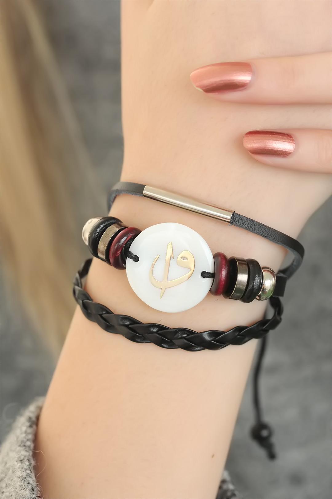 EBJ Black Color Aleph Vav Design Multi Leather Women's Bracelet - Wichita