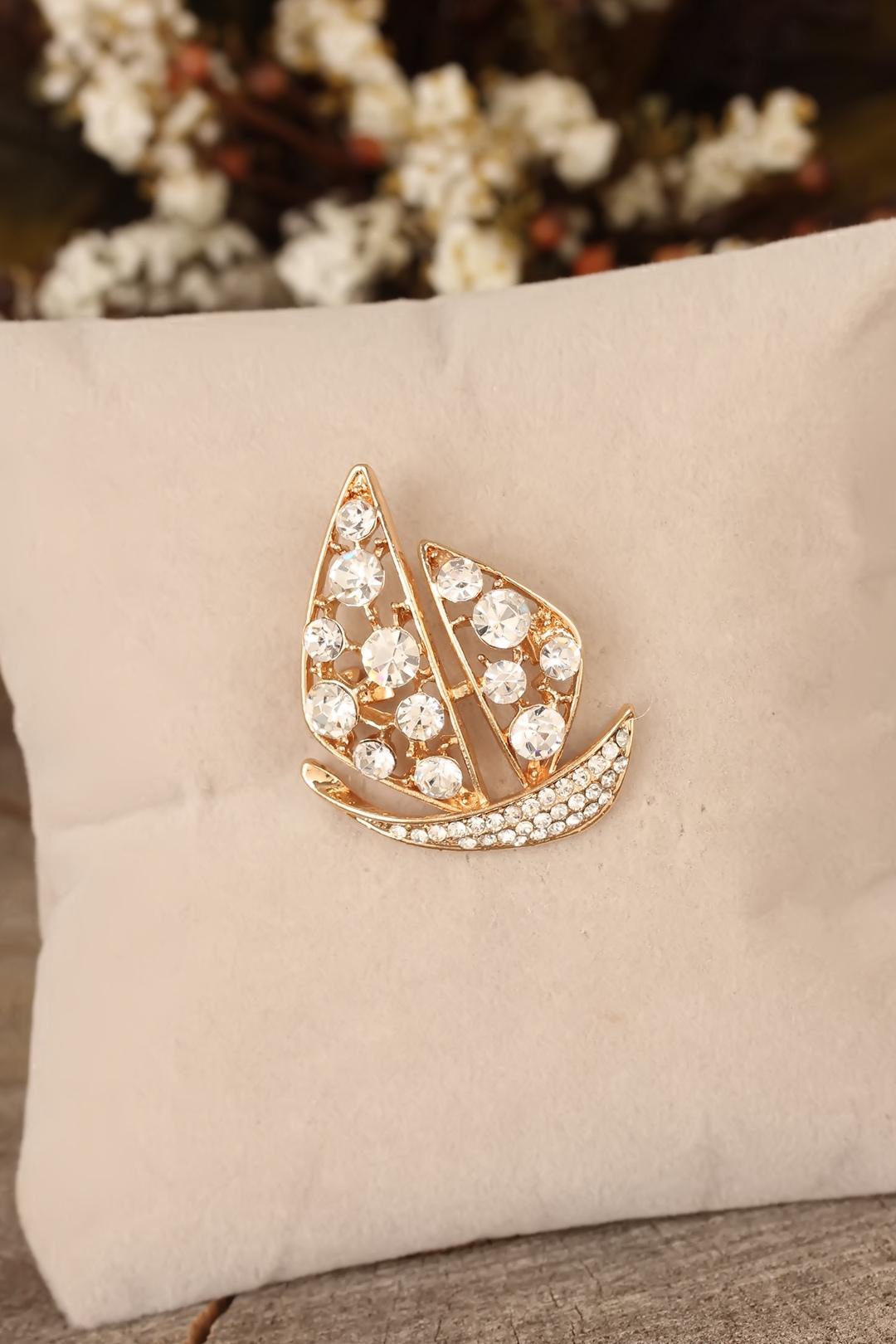 EBJ Brooch with Zircon Stone Sailboat Figure - Warren