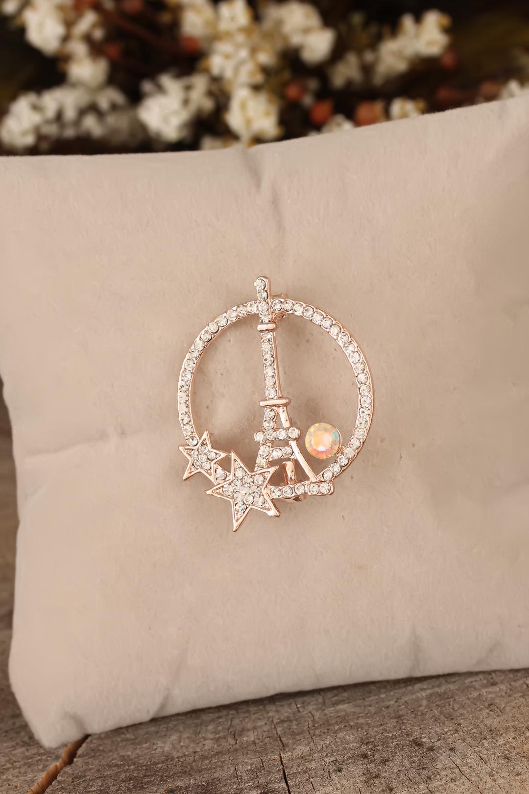 EBJ Brooch with Zircon Stone and Eiffel Tower Figure - Makiivka