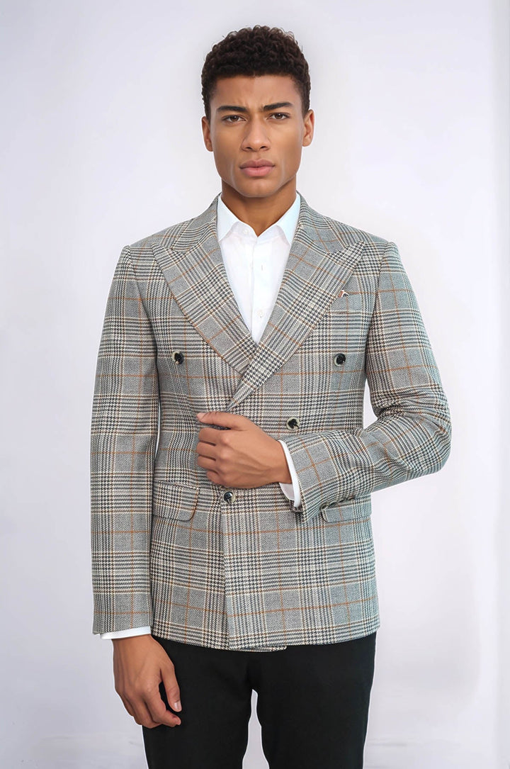WSS Double Breasted Checked Anthracite Men Blazer  - Rimini