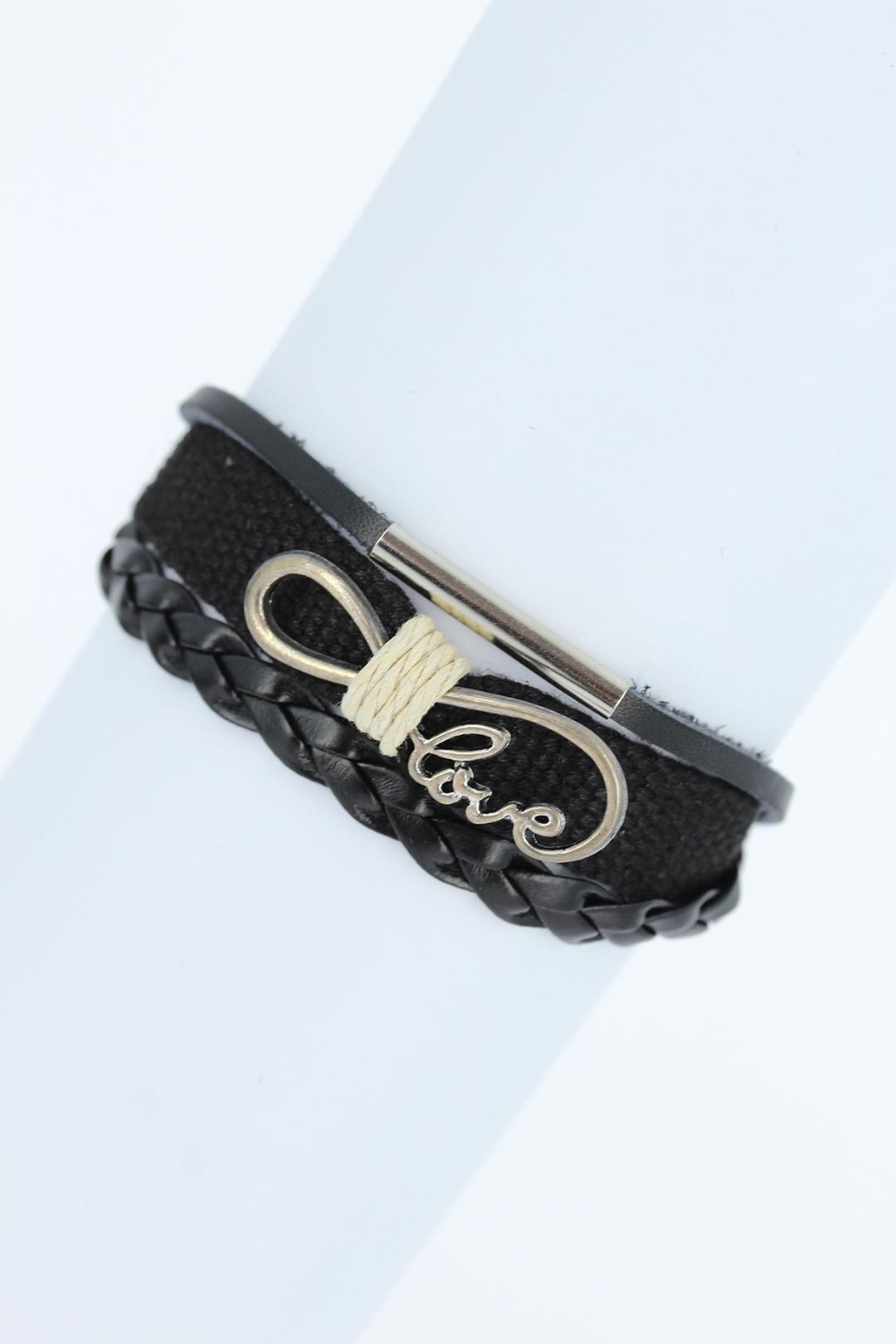 EBJ Black Leather Bracelet with Metal Accessories - Bowling Green