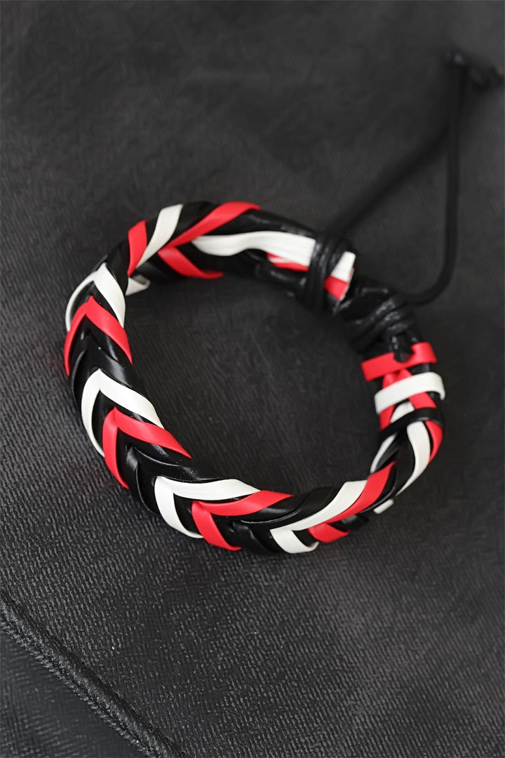 EBJ Red White Black Knitted Leather Men's Bracelet - Saint Helens