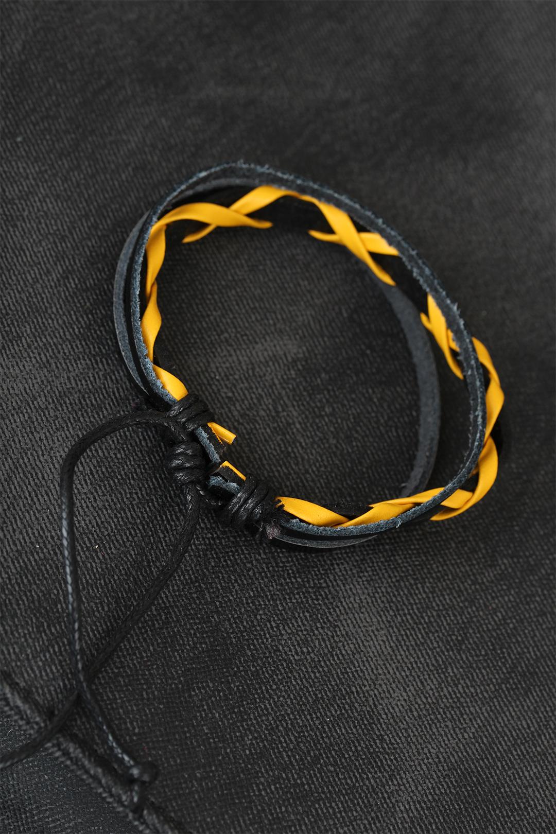 EBJ Yellow Leather Black Color Knitted Leather Men's Bracelet - Central Coast