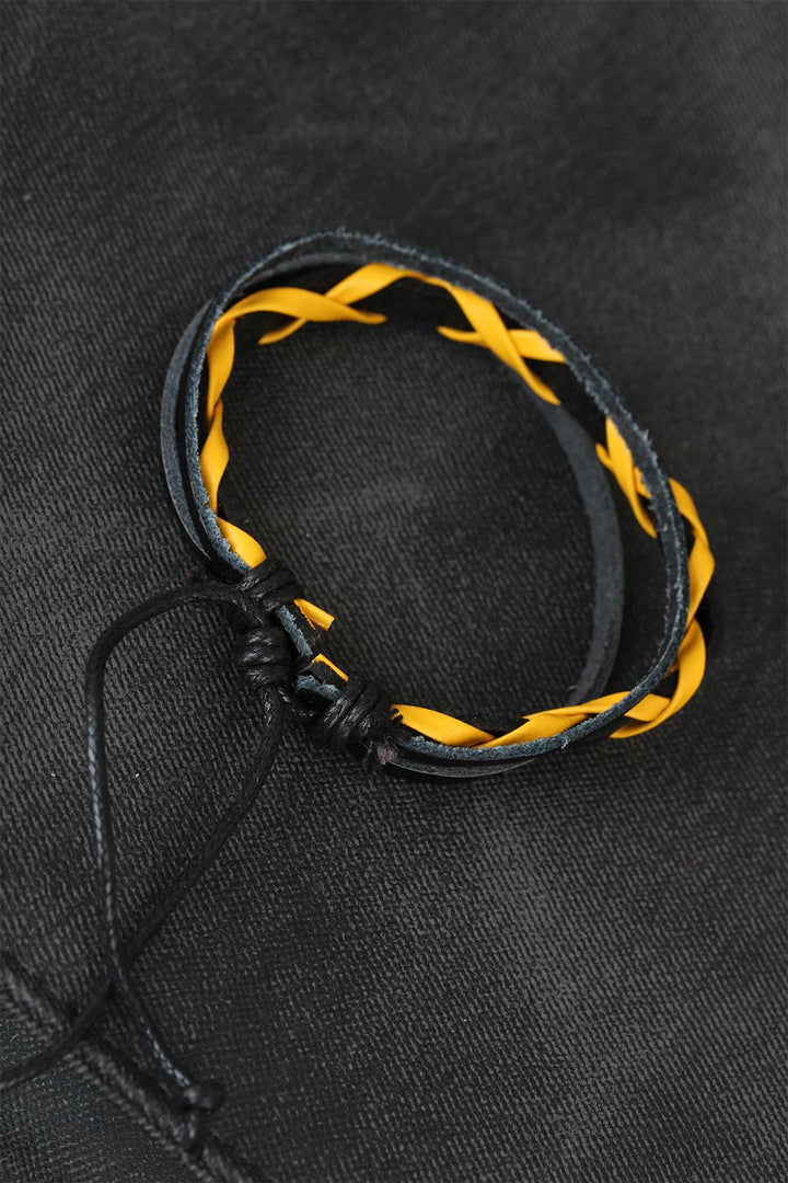 EBJ Yellow Leather Black Color Knitted Leather Men's Bracelet - Central Coast