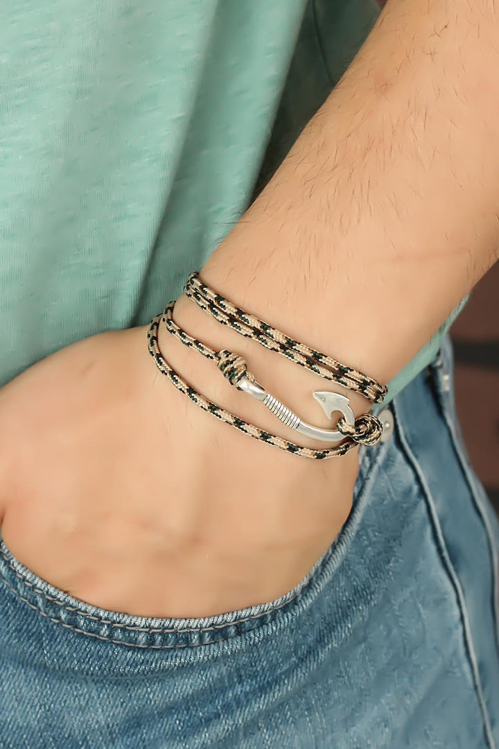 EBJ Cream Color Striped Metal Hooked Men's Bracelet - Maspalomas