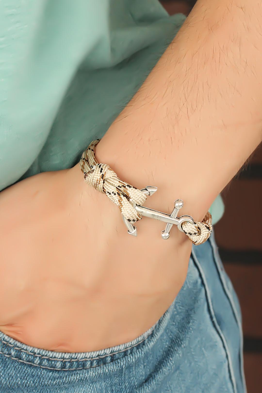 EBJ Patterned Cream Metal Cuff Men's Bracelet - Quincy