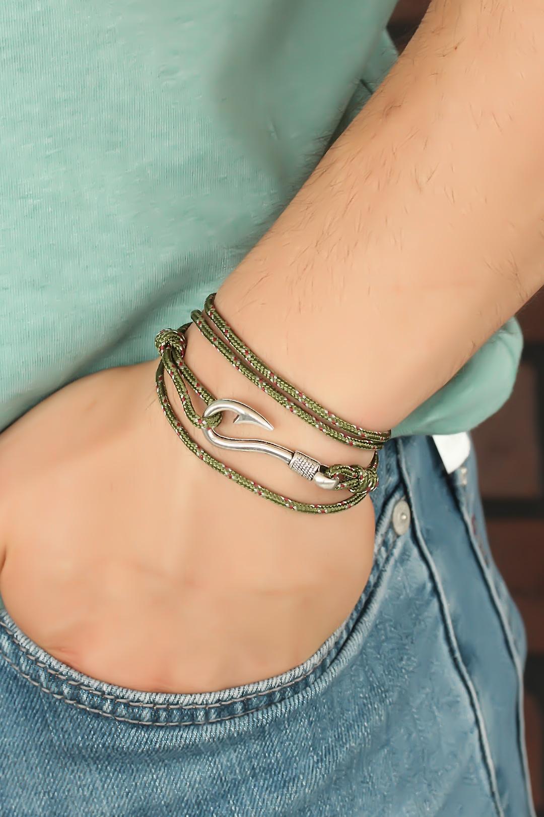 EBJ Green Patterned Metal Cuff Bracelet for Men - Monza