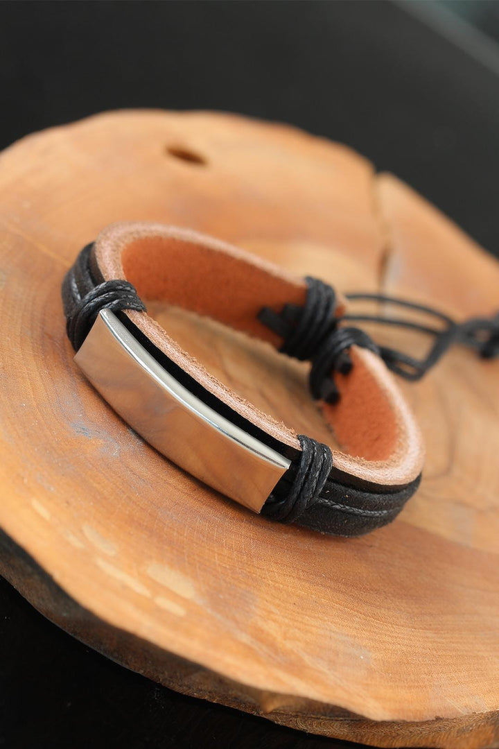 EBJ Black Leather Men's Bracelet with Steel Accessories - Kirkcaldy