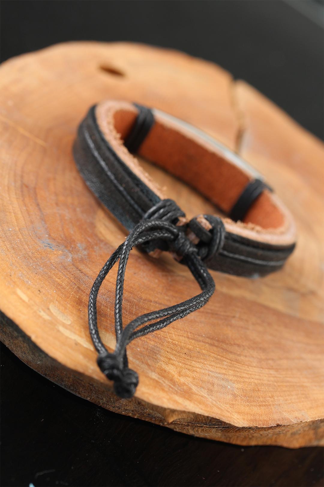 EBJ Black Leather Men's Bracelet with Steel Accessories - Kirkcaldy