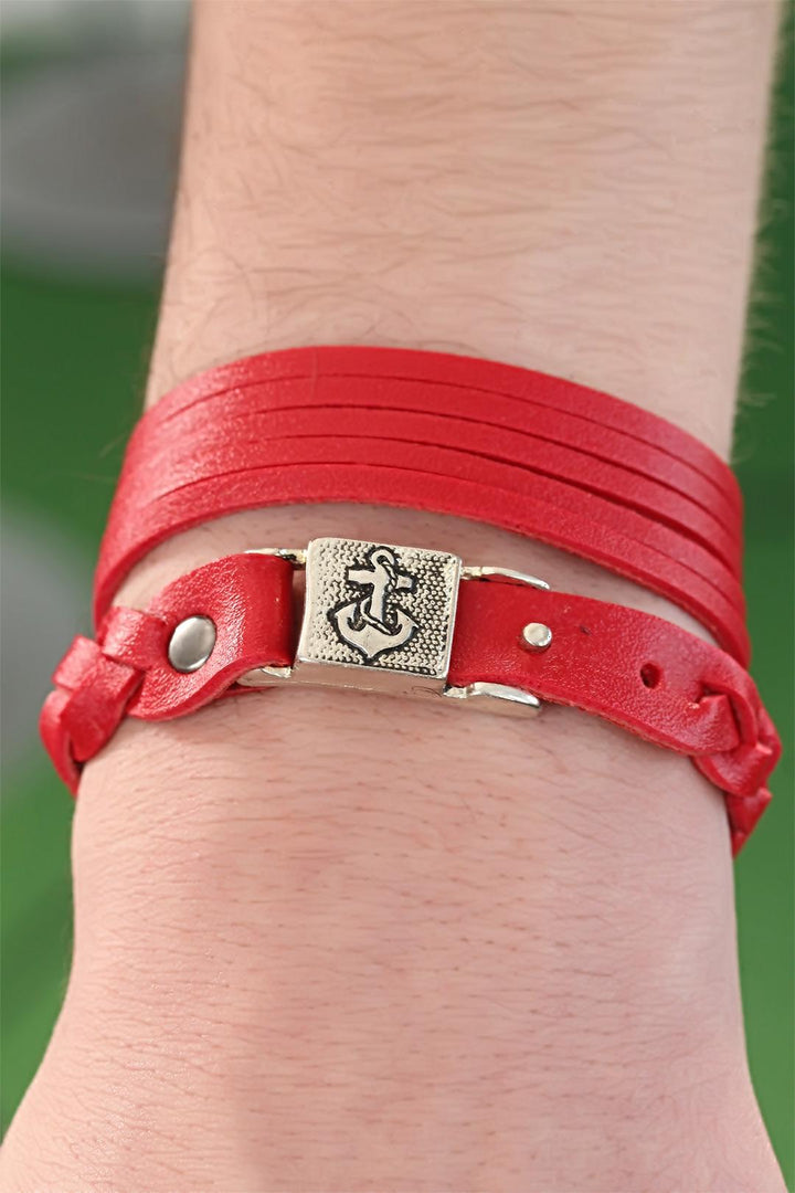 EBJ Red Color Leather Men's Bracelet Combination - Alafaya