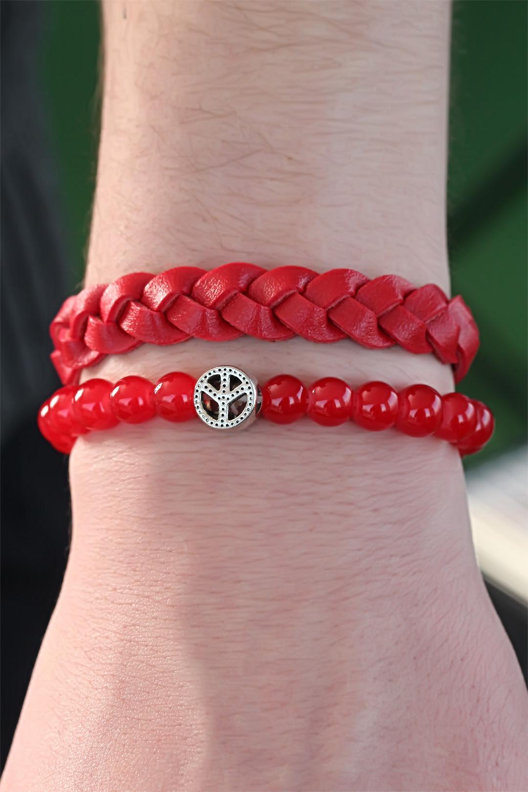 EBJ Red Color Beaded Knitted Men's Bracelet Combination - Tepic