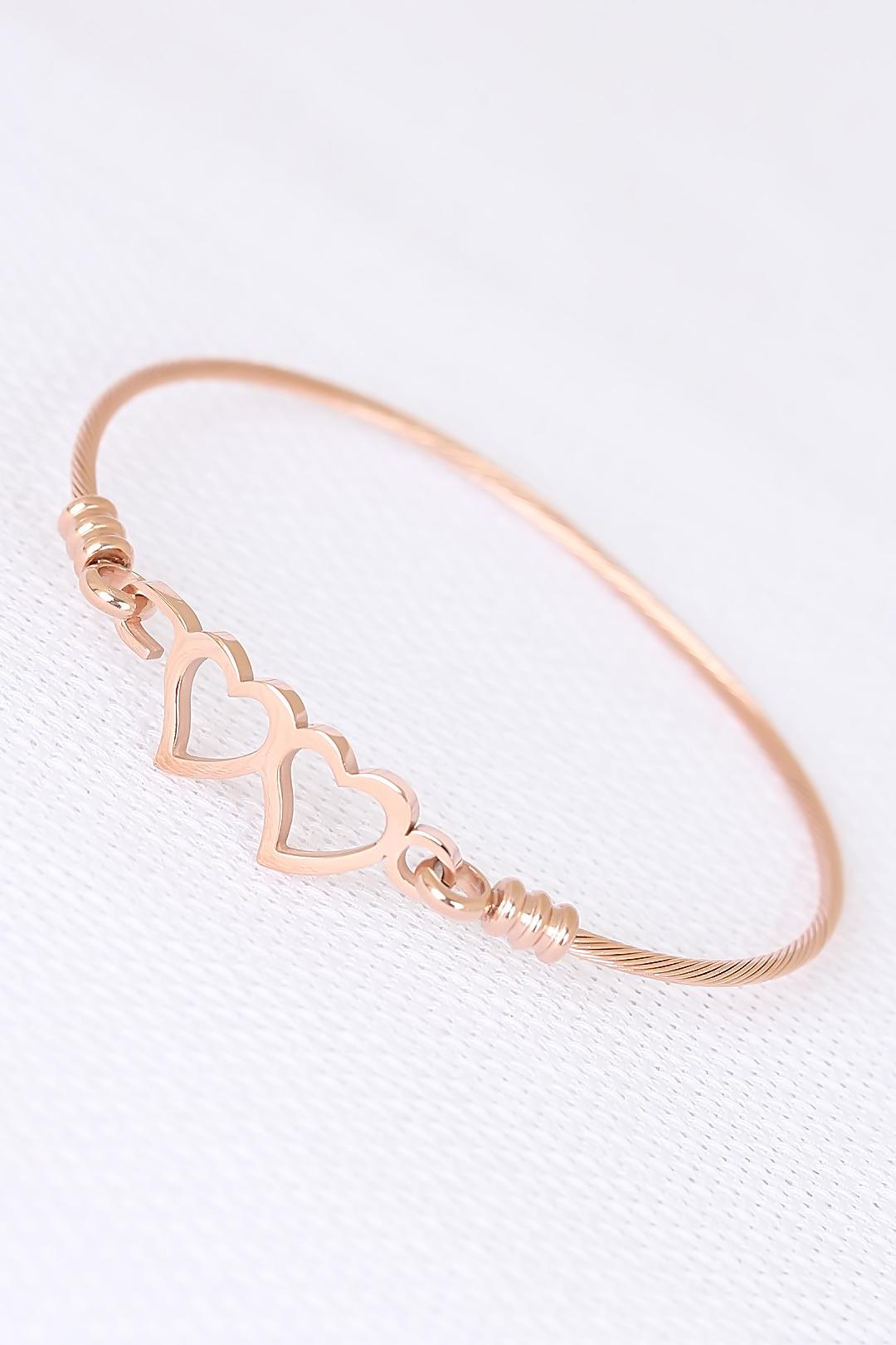 EBJ Rose Gold Double Heart Figured Men's Cuff Bracelet - Weston