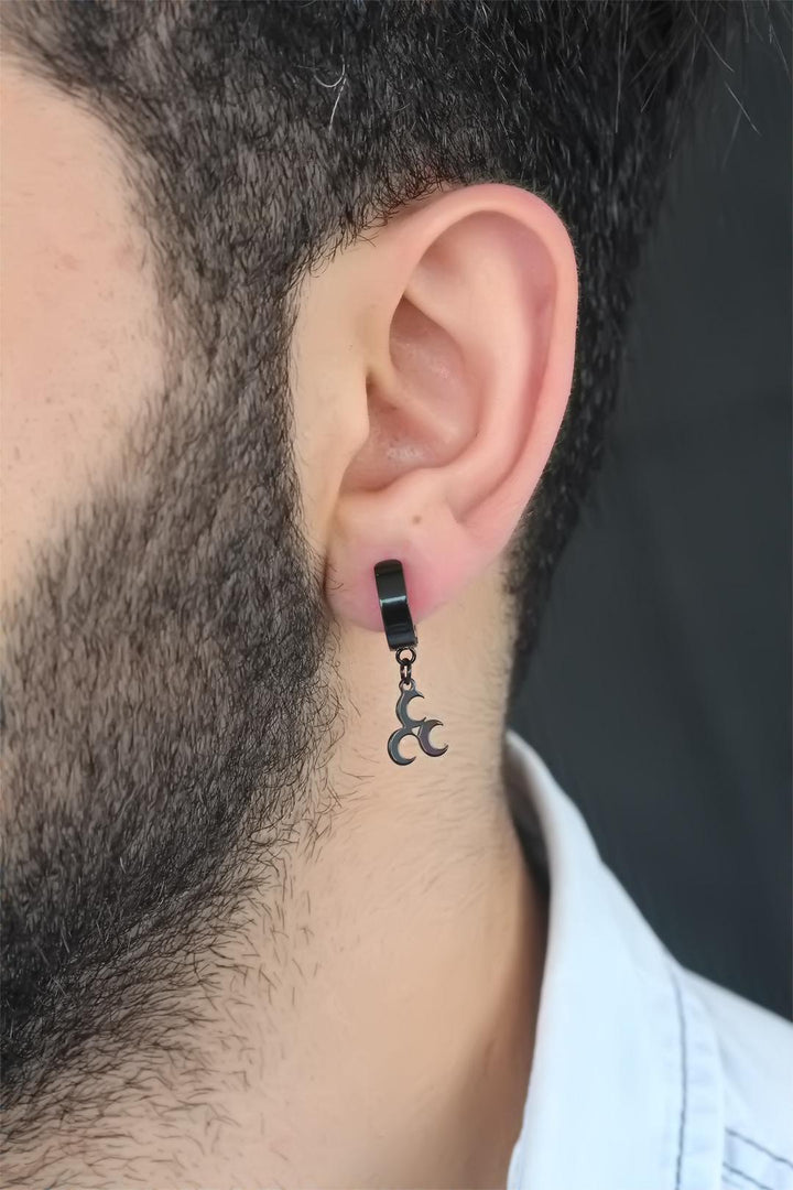 EBJ Black Color Coating Steel Clamp Earring for Men with 3 Crescent Moon Figures - Veenendaal