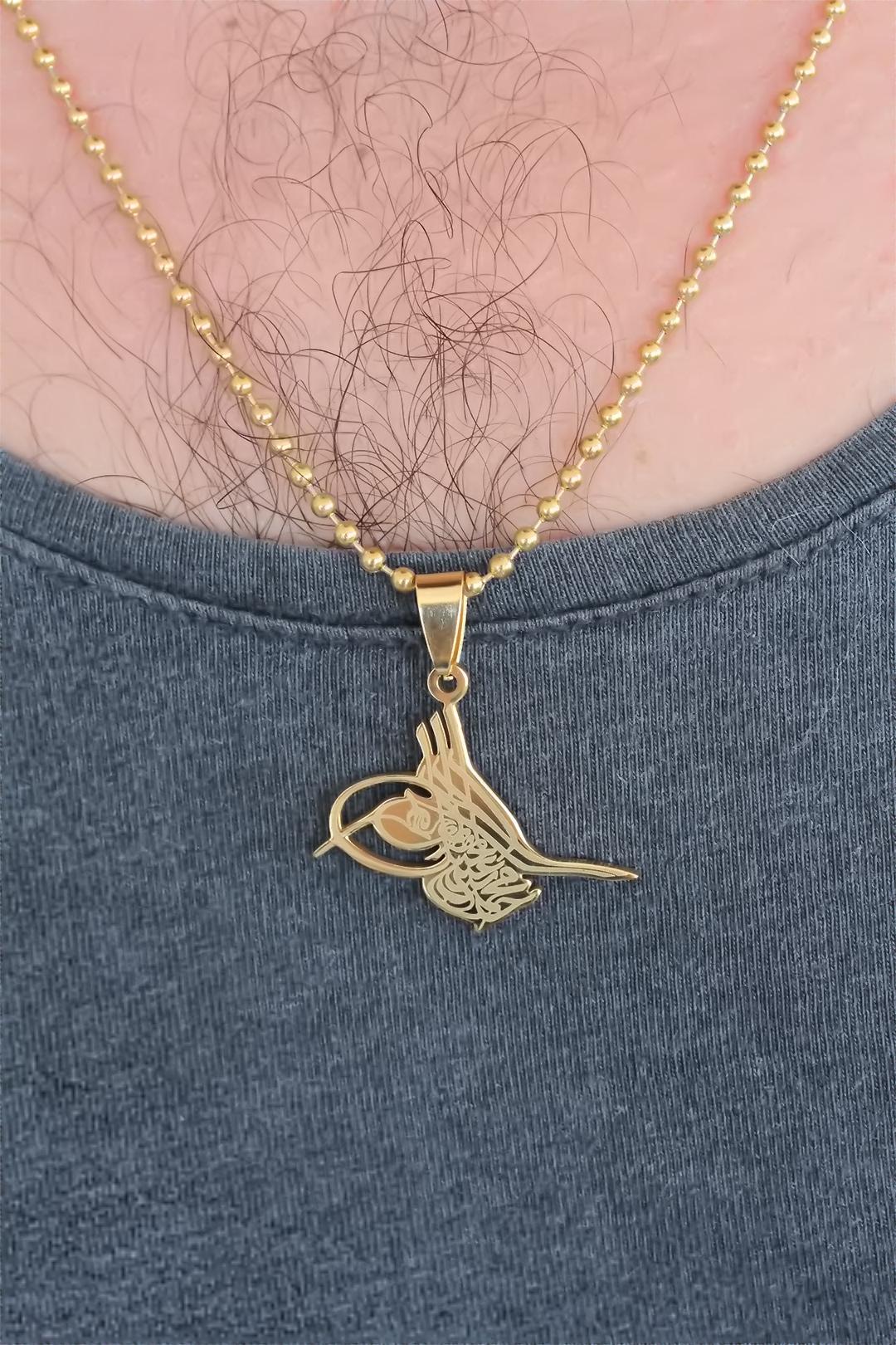 EBJ Gold Color Metal Ottoman Tughra Figured Men's Necklace - Puyallup