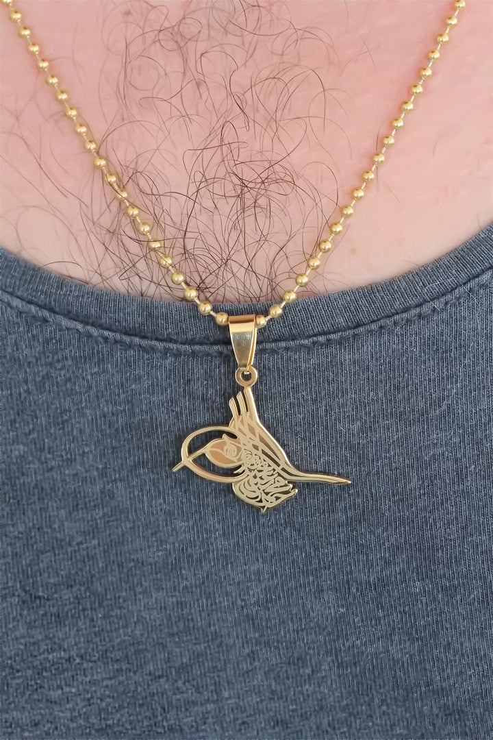 EBJ Gold Color Metal Ottoman Tughra Figured Men's Necklace - Puyallup