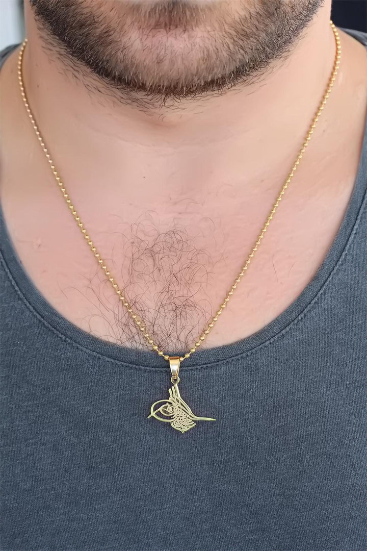 EBJ Gold Color Metal Ottoman Tughra Figured Men's Necklace - Puyallup