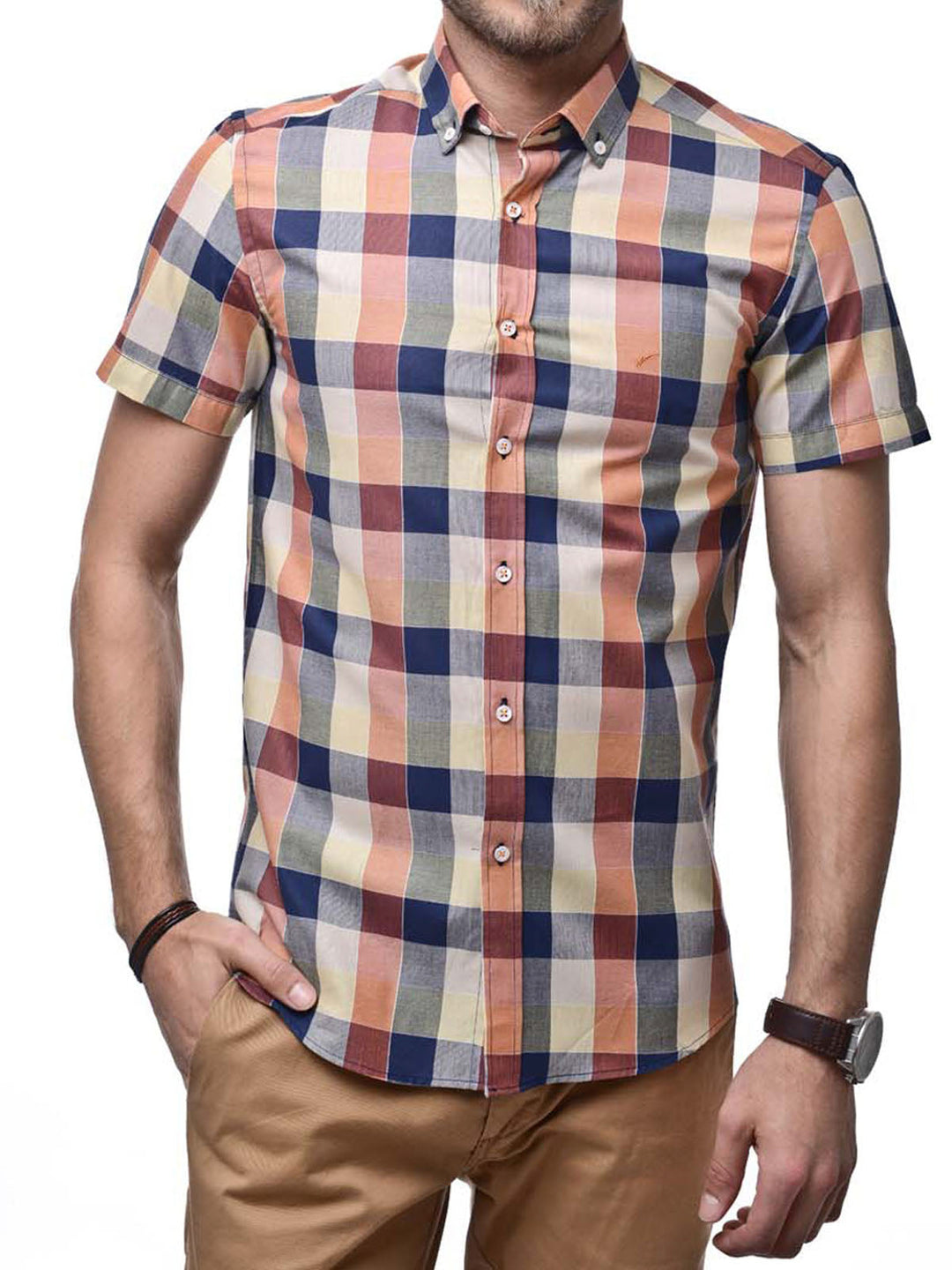 WSS Checked Cotton Slim-Fit Navy Blue Men Shirt - Mugnano di Napoli