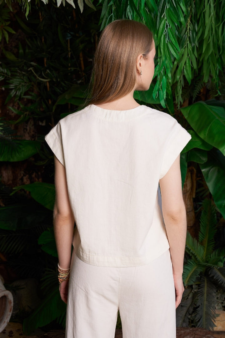 XLJ V Neck Linen Blouse Mixed - Roanne