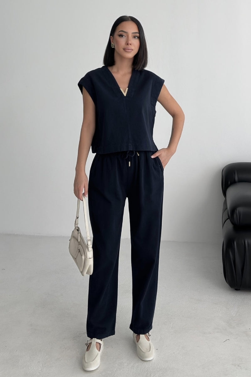 XLJ V Neck Linen Blouse Mixed - Hamm