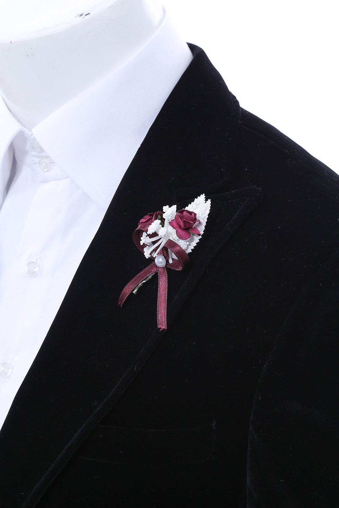 WSS Men Burgundy Blossom and Ribbon Lapel Pin - Schwerte