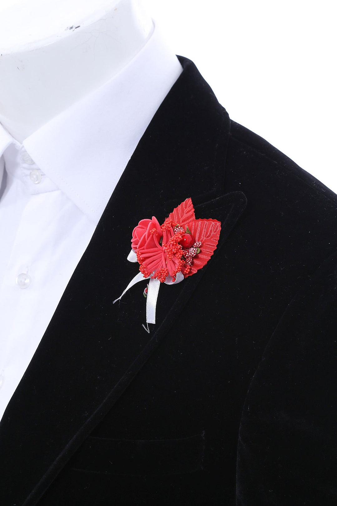 WSS Men Red Blossom and Ribbon Lapel Pin - Waterloo