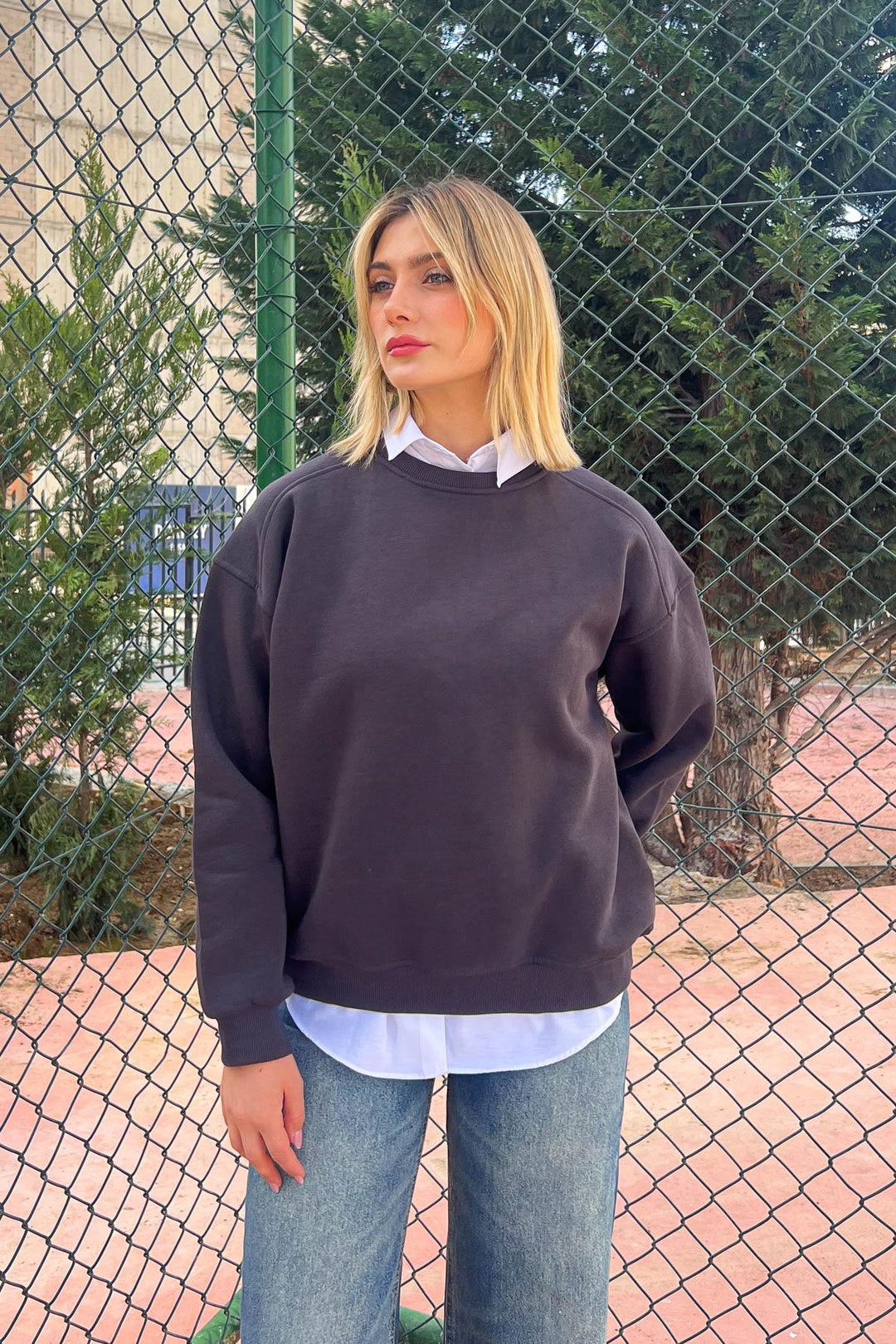 MPL Women's Bicycle Neck Loose Fit 3 Yarn Sweatshirt 21616 - Ede