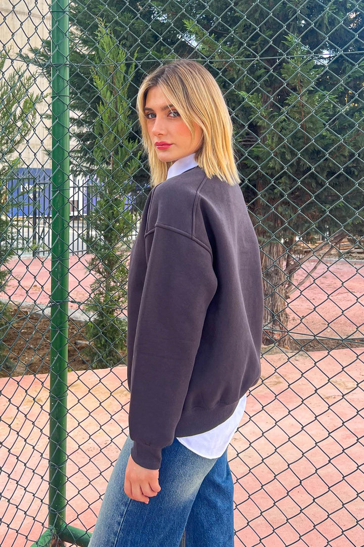 MPL Women's Bicycle Neck Loose Fit 3 Yarn Sweatshirt 21616 - Ede