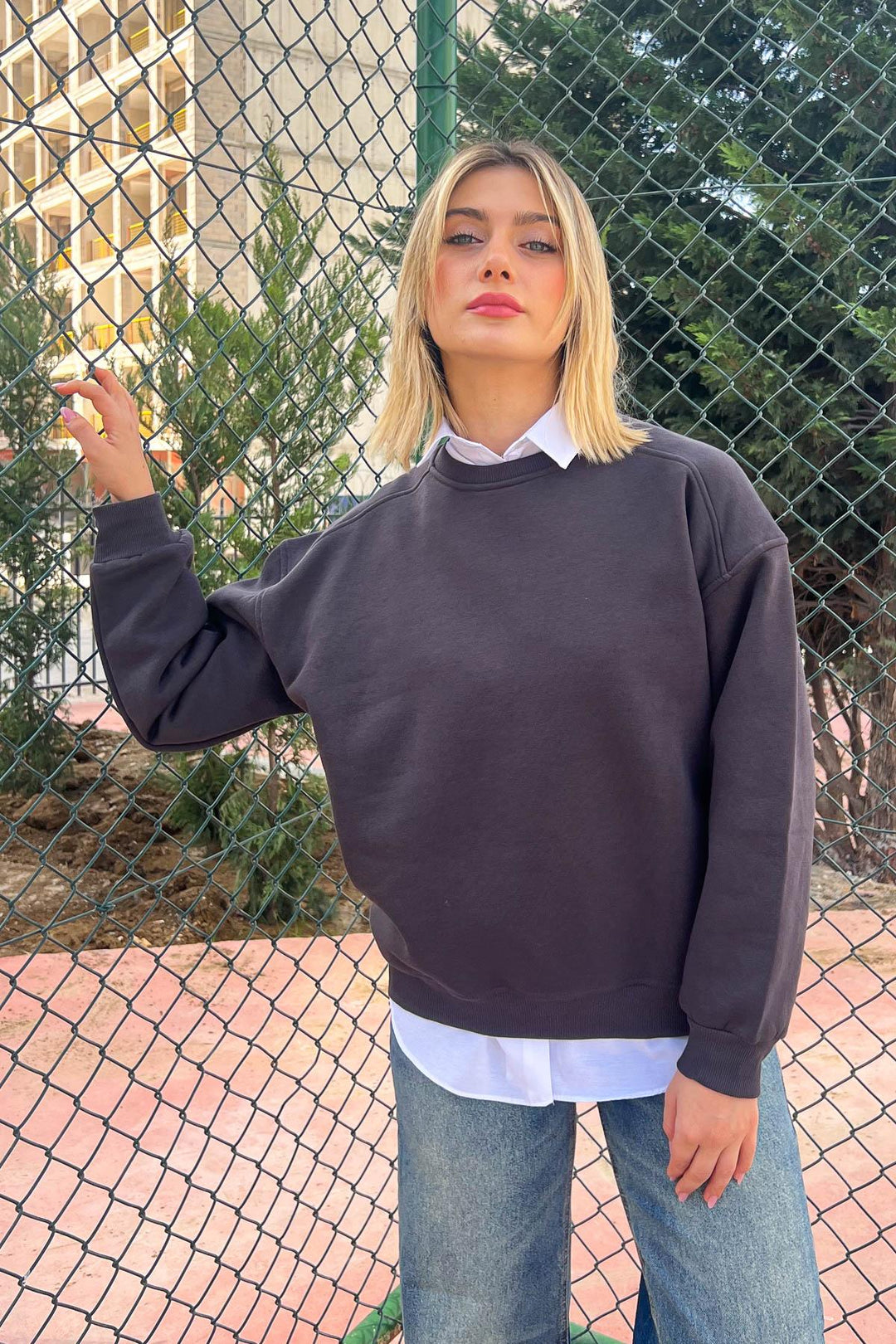 MPL Women's Bicycle Neck Loose Fit 3 Yarn Sweatshirt 21616 - Ede