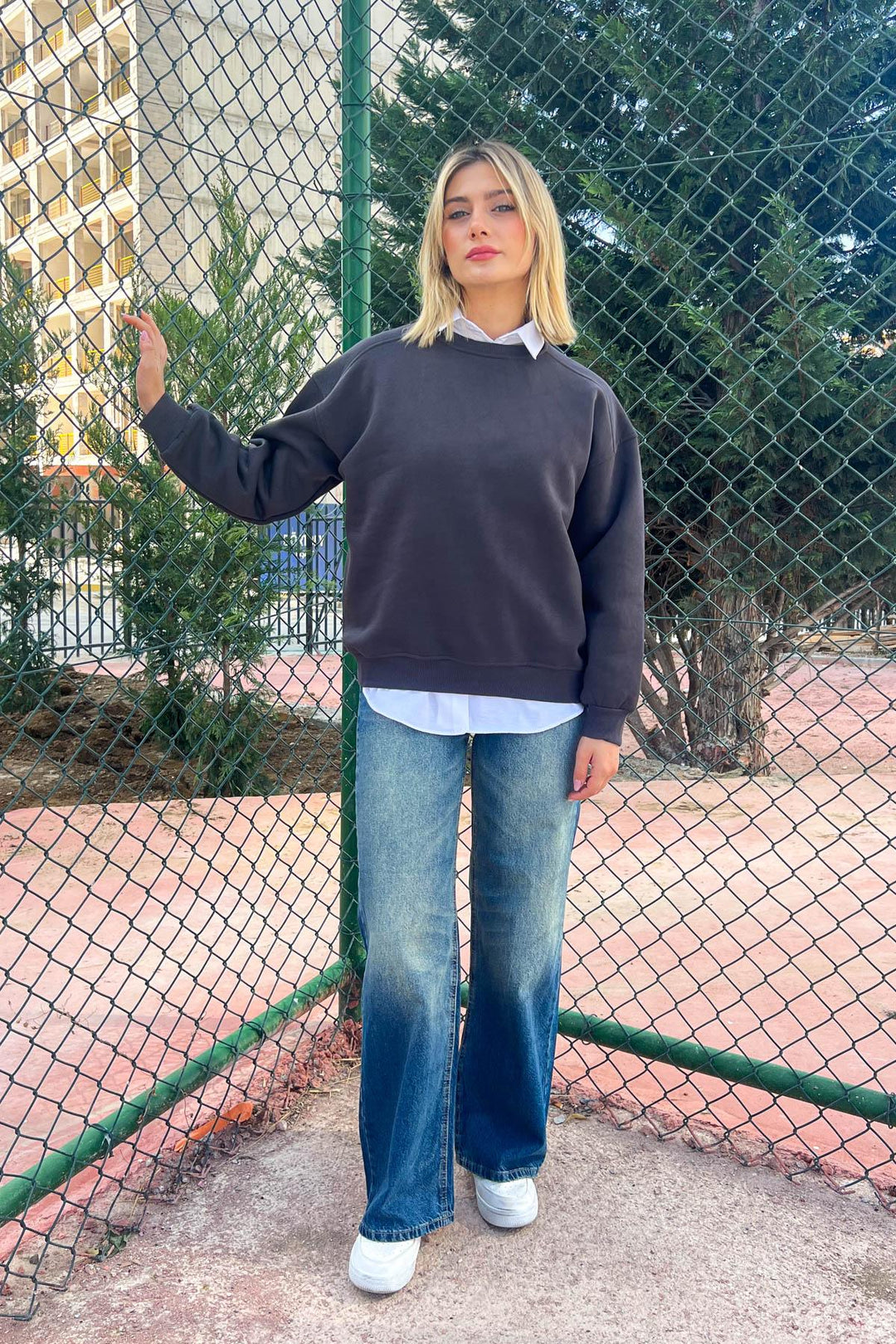 MPL Women's Bicycle Neck Loose Fit 3 Yarn Sweatshirt 21616 - Ede