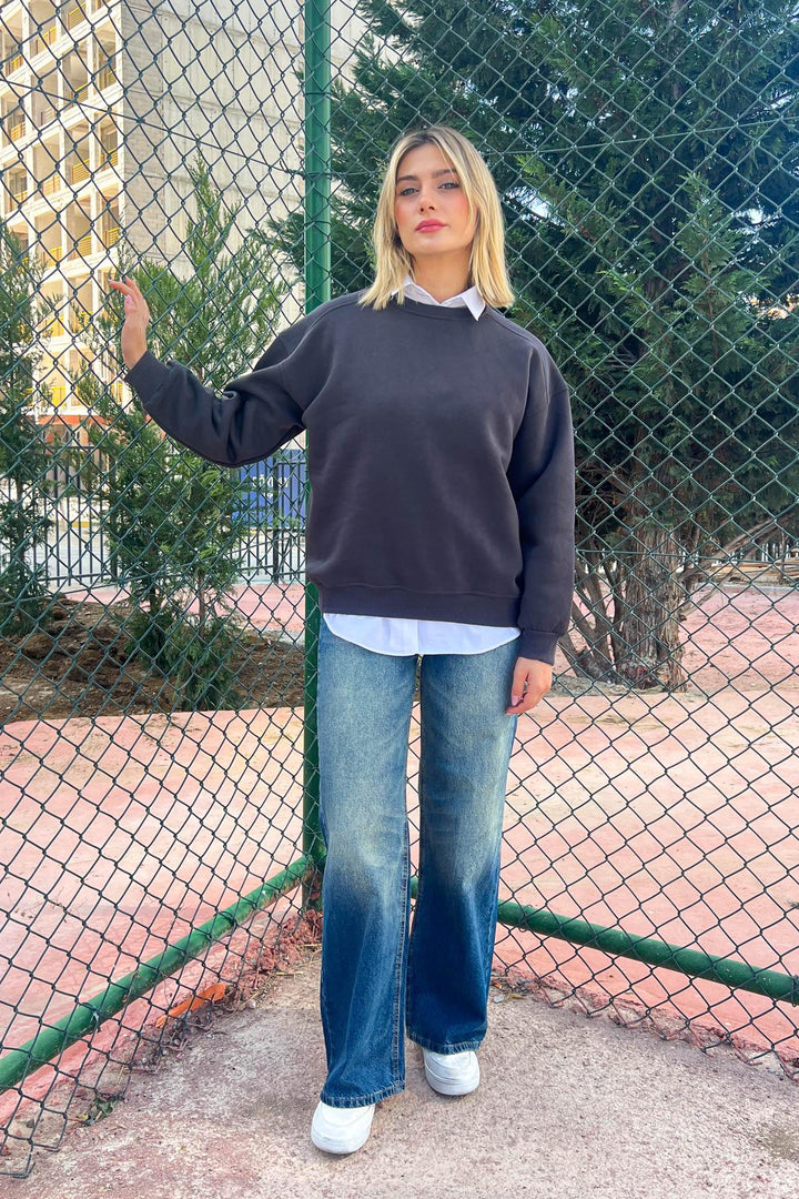 MPL Women's Bicycle Neck Loose Fit 3 Yarn Sweatshirt 21616 - Ede