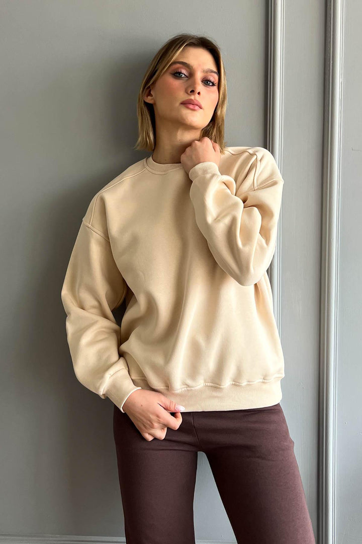 MPL Women's Bicycle Neck Loose Fit 3 Yarn Sweatshirt 21616 - Apizaco