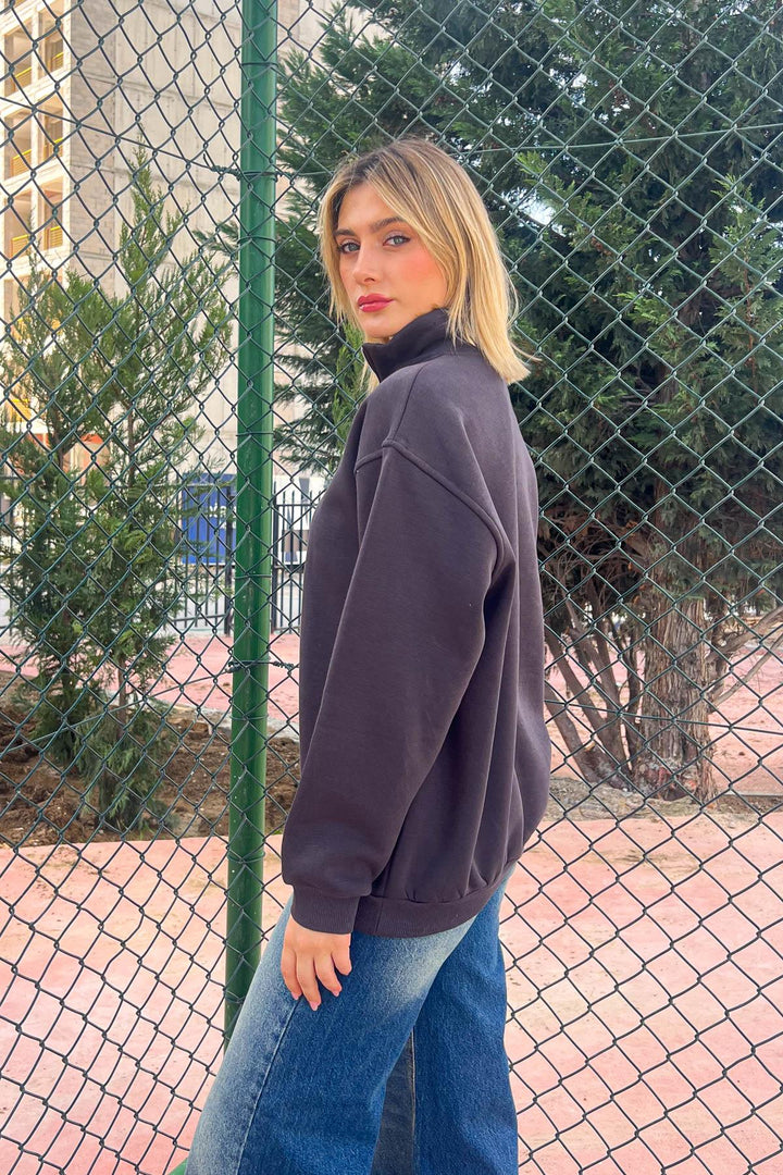 MPL Women's Collar Zippered Comfortable Fit 3 Yarn Sweatshirt 21622 - Orange