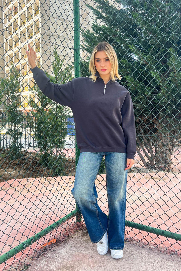 MPL Women's Collar Zippered Comfortable Fit 3 Yarn Sweatshirt 21622 - Orange