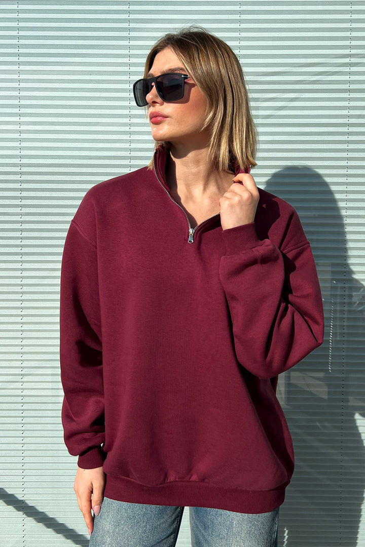 MPL Women's Collar Zippered Comfortable Fit 3 Yarn Sweatshirt 21622 - Zwickau