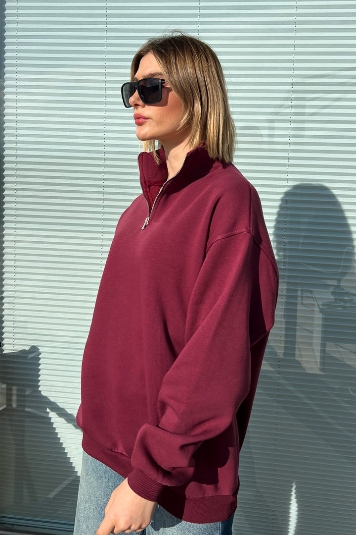 MPL Women's Collar Zippered Comfortable Fit 3 Yarn Sweatshirt 21622 - Zwickau