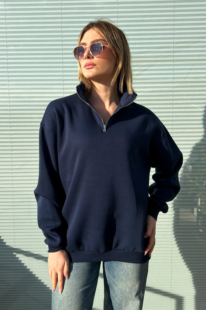 MPL Women's Collar Zippered Comfortable Fit 3 Yarn Sweatshirt 21622 - Castres