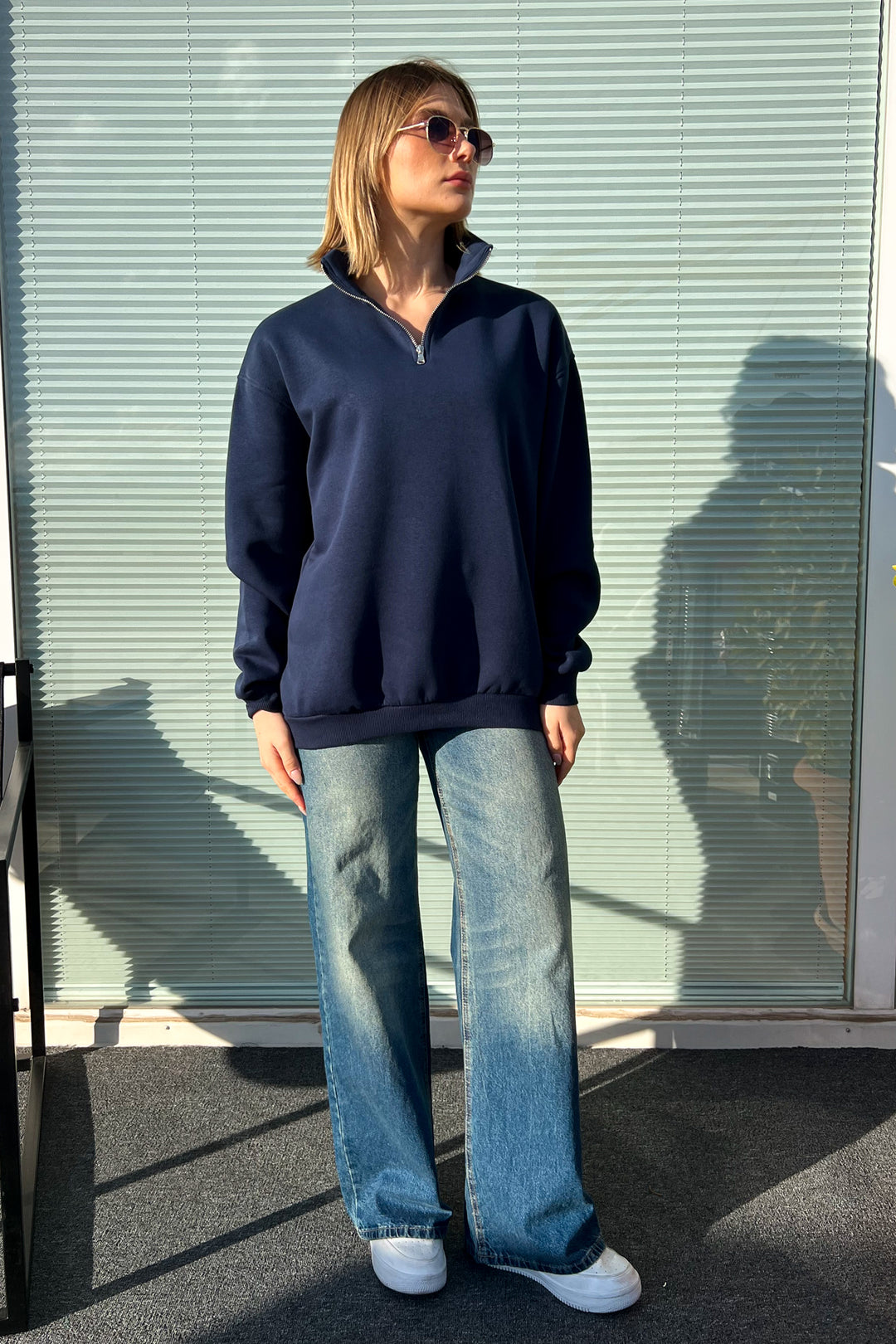 MPL Women's Collar Zippered Comfortable Fit 3 Yarn Sweatshirt 21622 - Castres