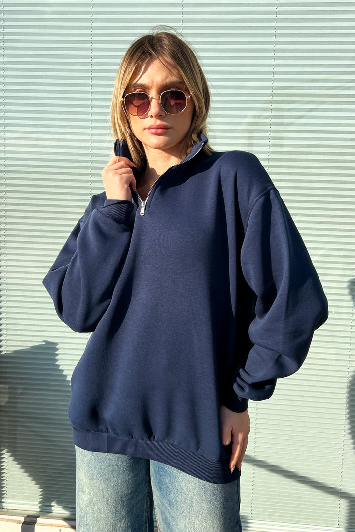 MPL Women's Collar Zippered Comfortable Fit 3 Yarn Sweatshirt 21622 - Castres