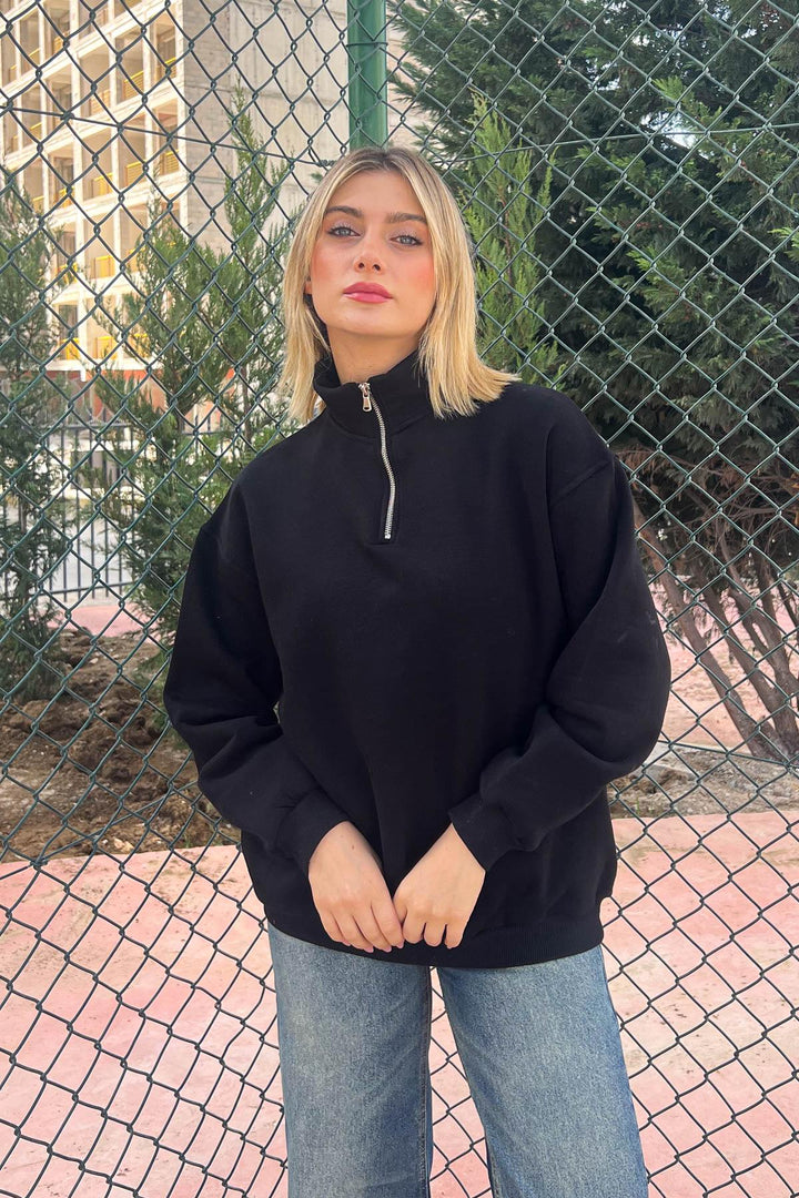 MPL Women's Collar Zippered Comfortable Fit 3 Yarn Sweatshirt 21622 - Waipahu