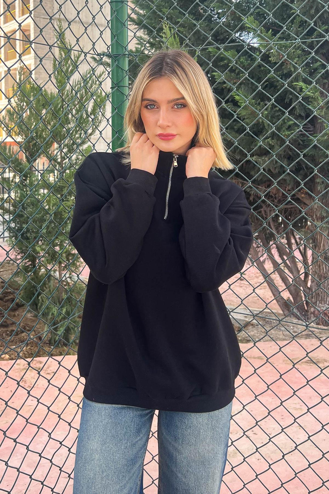 MPL Women's Collar Zippered Comfortable Fit 3 Yarn Sweatshirt 21622 - Waipahu