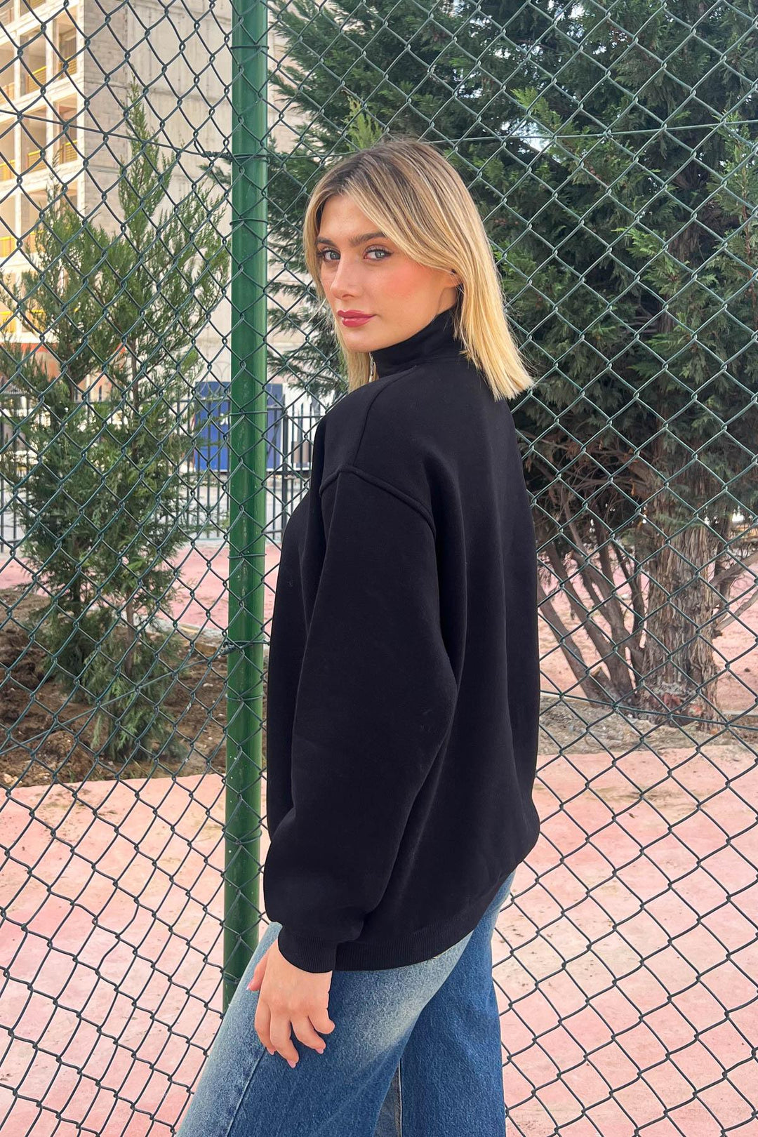 MPL Women's Collar Zippered Comfortable Fit 3 Yarn Sweatshirt 21622 - Waipahu