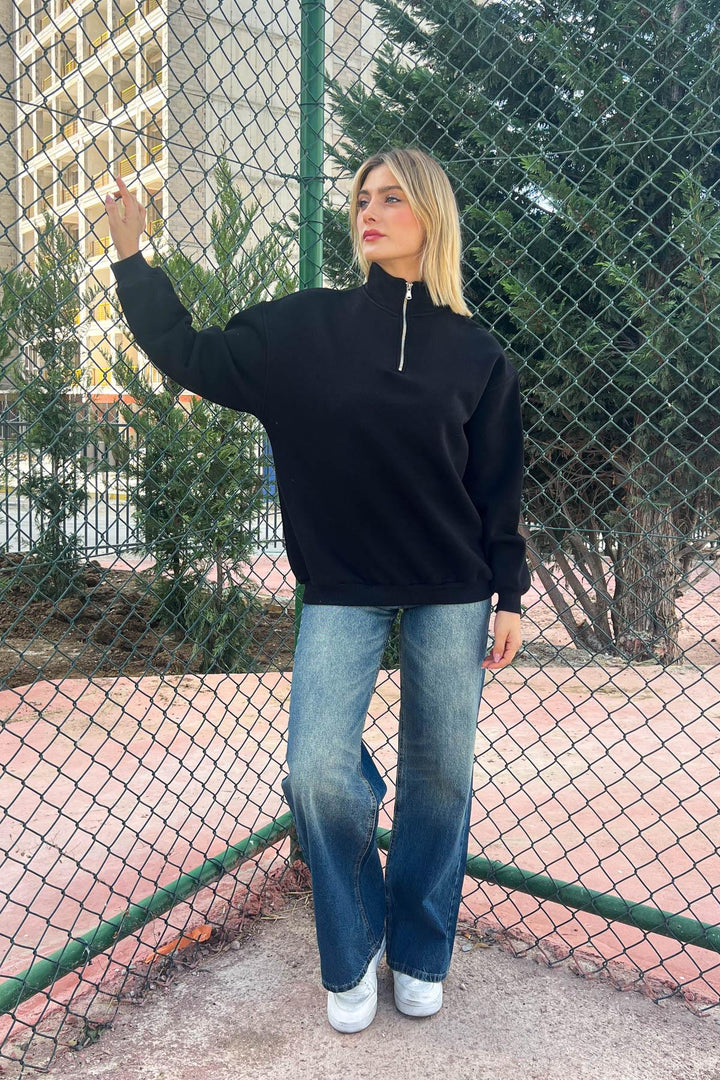 MPL Women's Collar Zippered Comfortable Fit 3 Yarn Sweatshirt 21622 - Waipahu