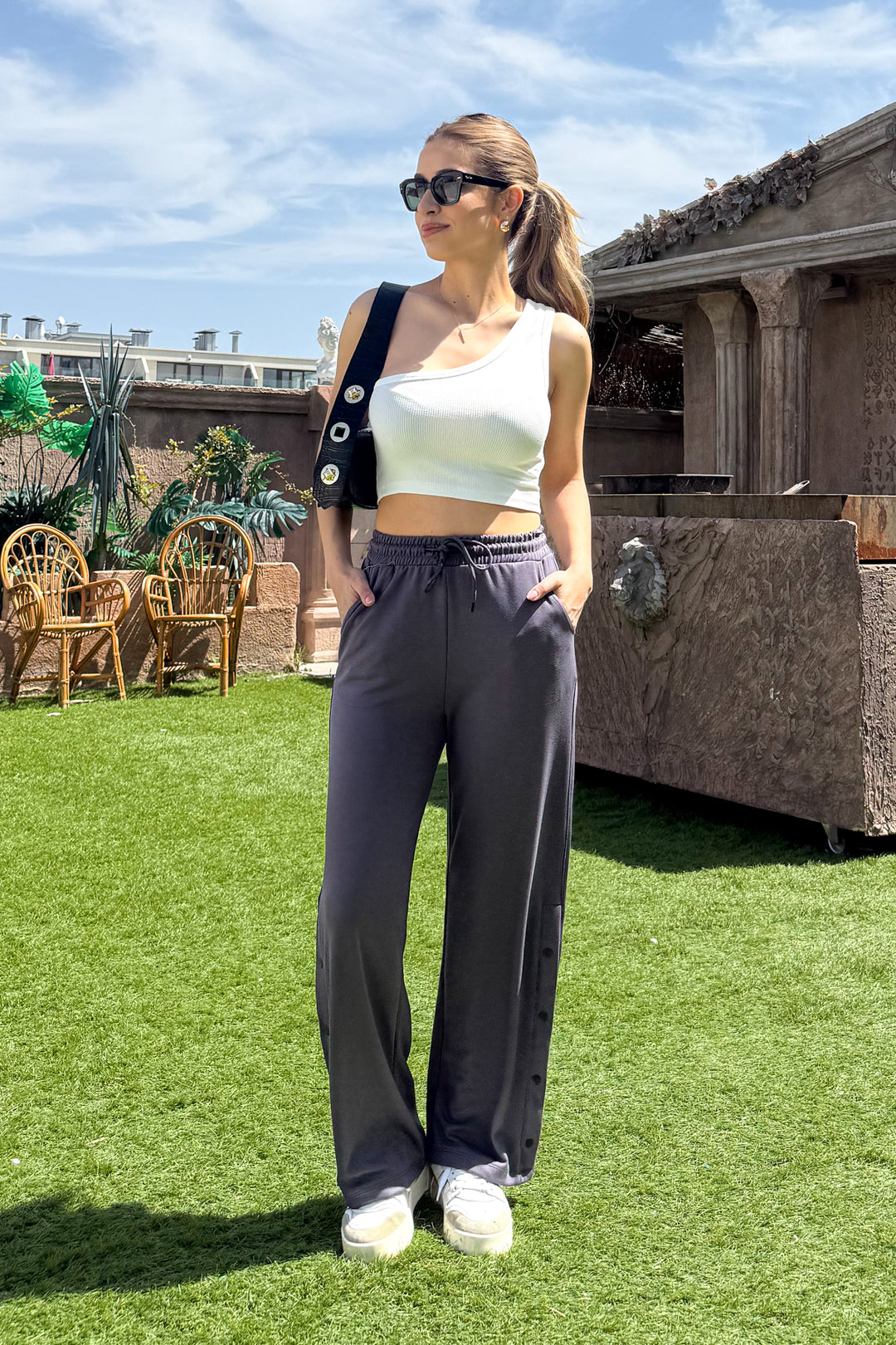 MPL Women's Wide Leg Sweatpants with Snap Buttons at the Hem 3037 - Tucson