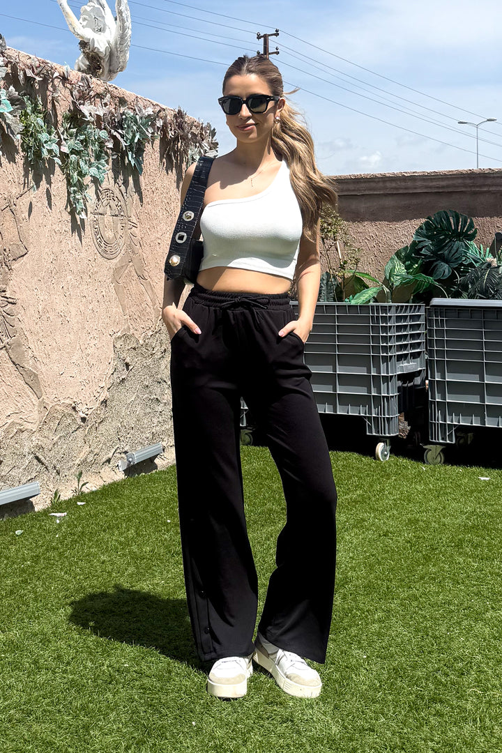 MPL Women's Wide Leg Sweatpants with Snap Buttons at the Hem 3037 - Istres