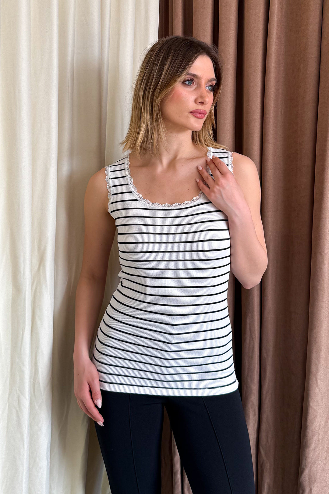 MPL Women's Lace Striped Tank Top 4002 - Smithtown